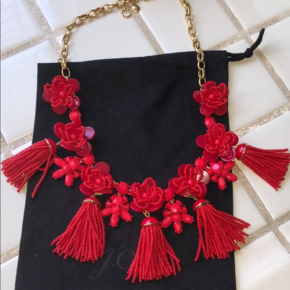 J.Crew red flower and tassel necklace